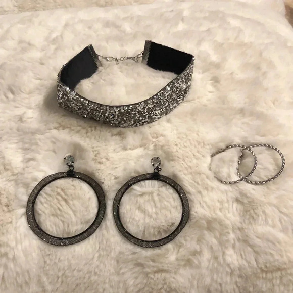 Jewelry - Choker, Hoop Dangle Earrings or Silver Plated Hoop Earrings